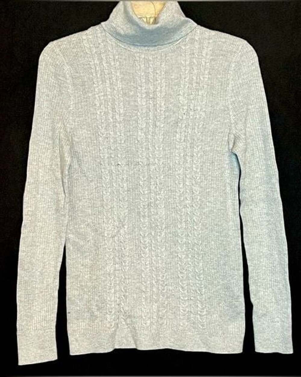 Heather Gray Cable Knit Turtleneck Sweater